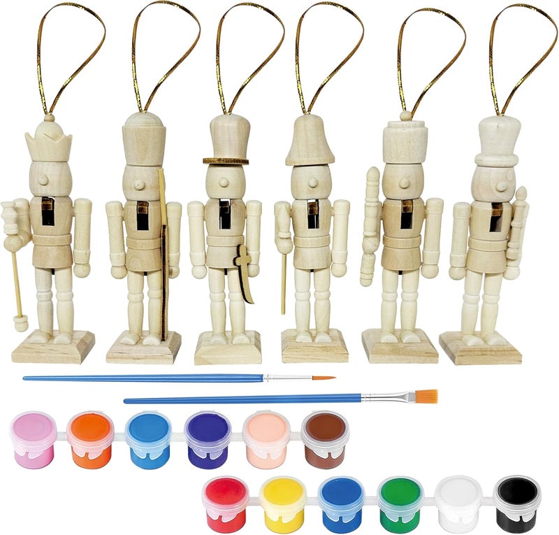 MicoSim DIY Mini Nutcrackers Figures Wooden Christmas Decor, Hanging Nutcracker Ornaments for Xmas Tree, Wood Nut-Crackers Christmas Decorations for Festival Party Crafts (6PCS) - Image 1